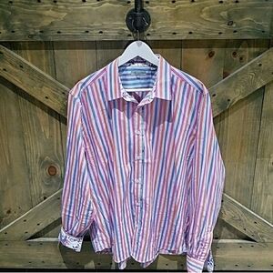 VINTAGE RETRO TED BAKER LONDON STRIPED BUTTON-DOWN SHIRT SIZE 7 COLORFUL